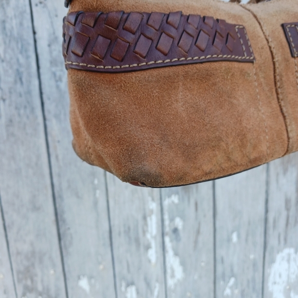 Vtg 395 Fossil Hobo Handbag Bag Suede and Braided Leather Tassle Y2K - Picture 8 of 16